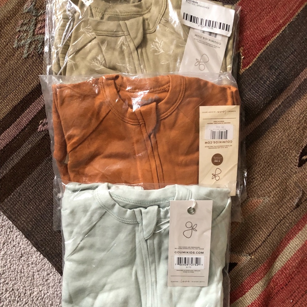Goumi footies set of 3, size 6-12 months NWT!!